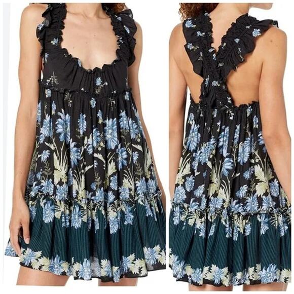 Intimately by Free People Dresses & Skirts - Intimately Free People Bali Wild Daisy Slip Black Ruffle Baby-doll Dress Women M